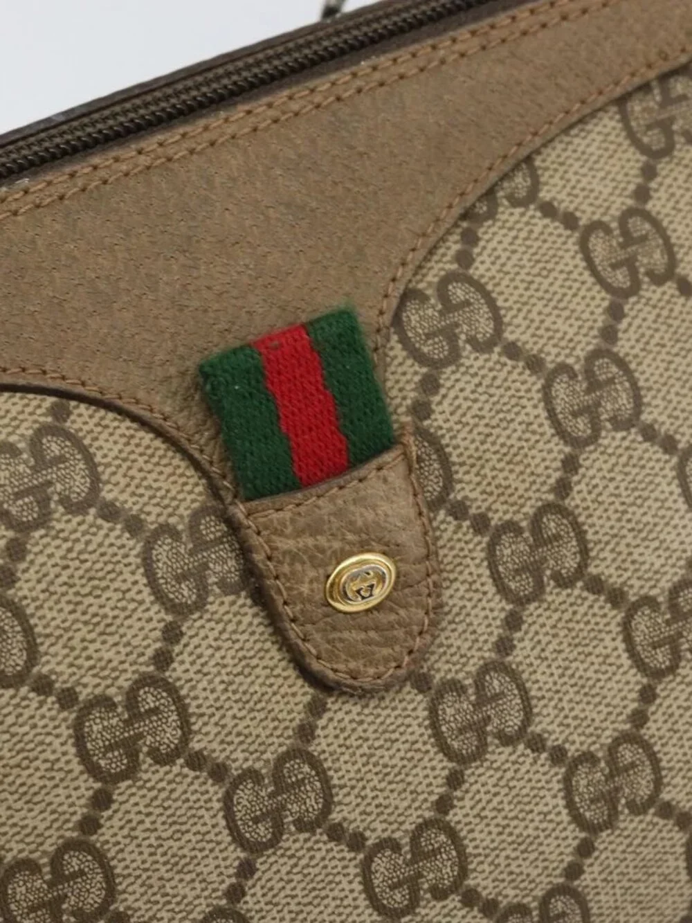 GUCCI GG Supreme Web Sherry Line Bag PVC Beige Gold 89 02 017 Auth 169674 - Picture 10 of 16